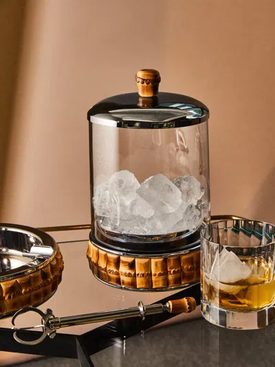 Lorenzi Milano Chrome-plated Bamboo Ice Bucket  Abask Luxury Gift In Brown