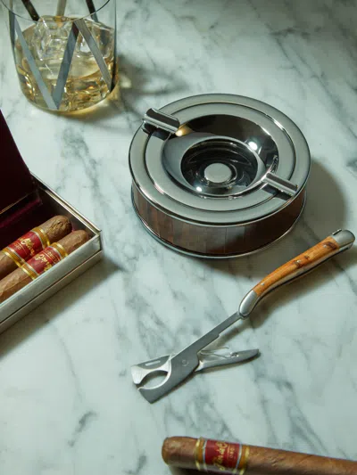 Lorenzi Milano Ebony Ashtray  Abask Luxury Gift In  Brown And Silver