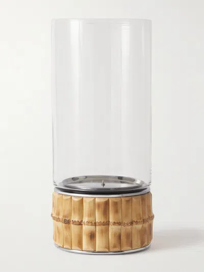 Lorenzi Milano Glass And Bamboo Flower Vase Set In Brown