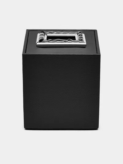 Lorenzi Milano Leather And Oryx Horn Cube Tissue Box  Abask Luxury Gift In  Black