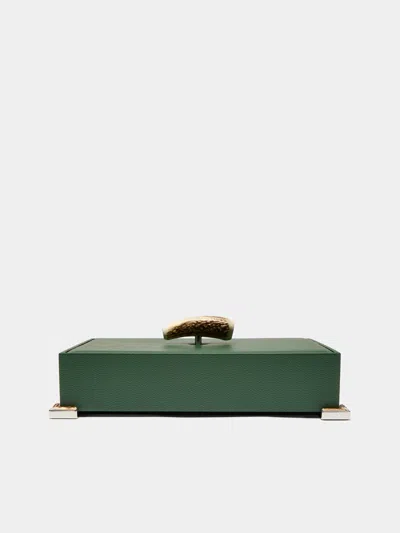 Lorenzi Milano Leather And Stag Antler Rectangular Box  Abask Luxury Gift In Green