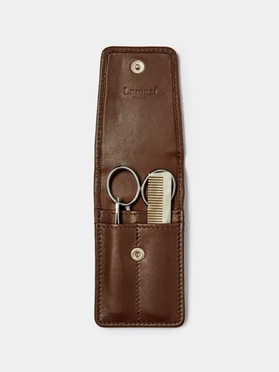 Lorenzi Milano Leather Beard And Moustache Set  Abask Gift Set In Brown