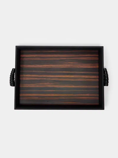 Lorenzi Milano Leather, Ebony And Springbok Horn Tray (23.5in/60cm) In Brown