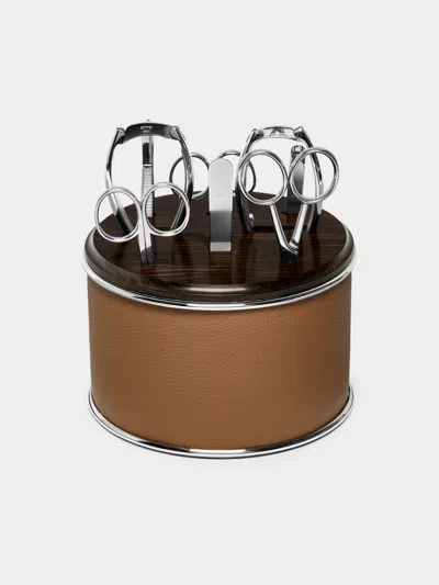 Lorenzi Milano Leather Manicure Set  Abask Gift Set In Brown