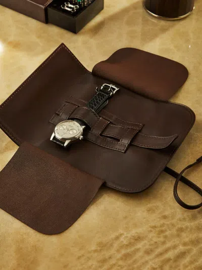 Lorenzi Milano Leather Travel Watch Case In Brown