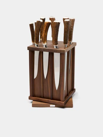 Lorenzi Milano Stag Antler Kitchen Knife Set  Abask Gift Set In Brown