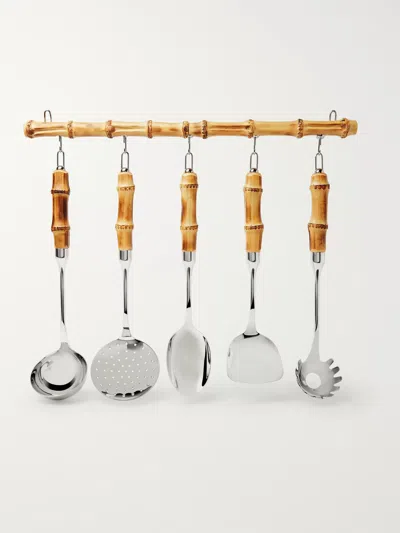 Lorenzi Milano Stainless Steel And Bamboo Cookware Set In Brown