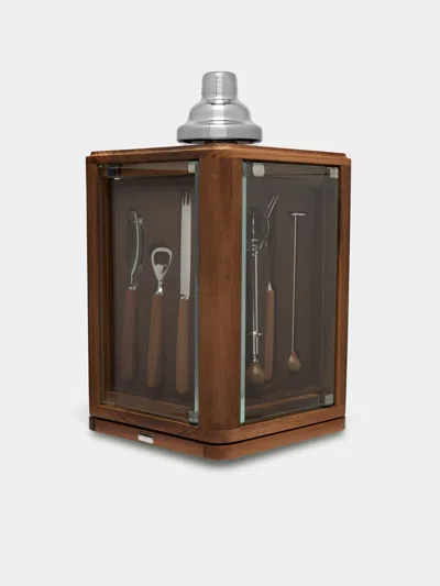 Lorenzi Milano Walnut Rotating Bar Set  Abask Gift Set In Brown