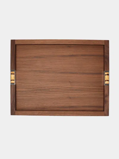 Lorenzi Milano Wood And Bamboo Large Tray  Abask Luxury Gift In  Brown