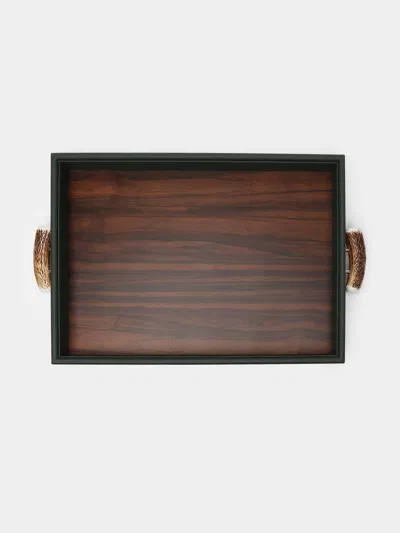 Lorenzi Milano Wood And Stag Antler Tray  Abask Luxury Gift In Brown