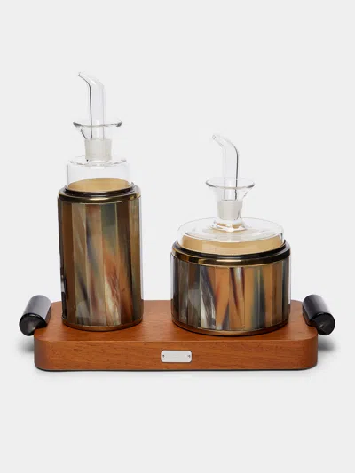 Lorenzi Milano Zebu Horn And Iroko Pourers And Tray Set  Abask Gift Set In Multi