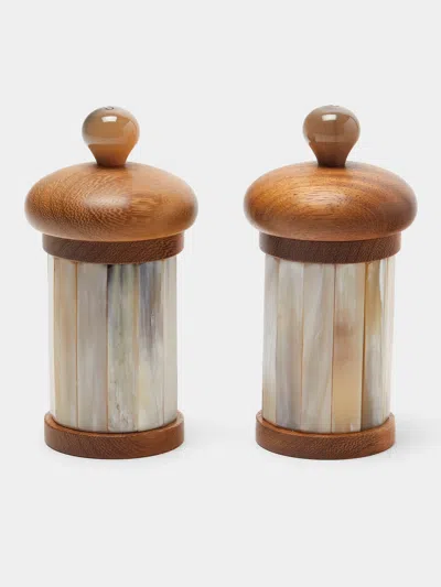 Lorenzi Milano Zebu Horn And Iroko Salt And Pepper Mills (set Of 2) In Brown
