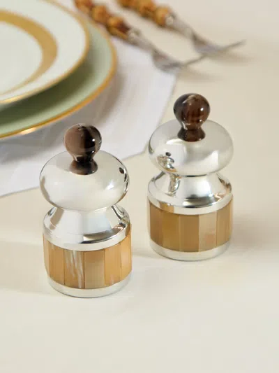 Lorenzi Milano Zebu Horn Salt And Pepper Mills (set Of 2) In Silver