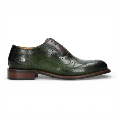 Lorenzo Contu Lorenzo Conti Men's Khaki Green Leather Brogue Oxford Dress Shoes - Ayan-01