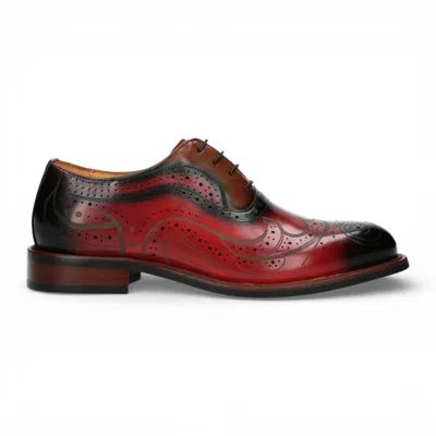 Lorenzo Contu Lorenzo Conti Men's Red Black Leather Brogue Oxford Dress Shoes - Ayan-01