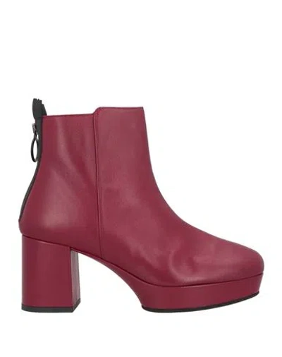 Lorenzo Mari Woman Ankle Boots Burgundy Size 6 Leather In Red