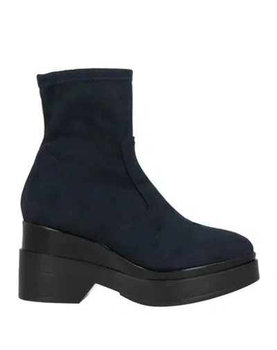 Lorenzo Mari Woman Ankle Boots Navy Size 11 Textile Fibers In Blue