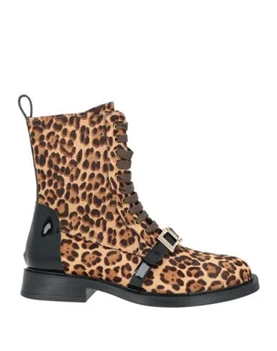 Lorenzo Mari Woman Ankle Boots Sand Size 9 Leather In Multi