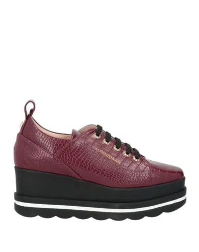 Lorenzo Mari Woman Lace-up Shoes Burgundy Size 7 Textile Fibers In Red