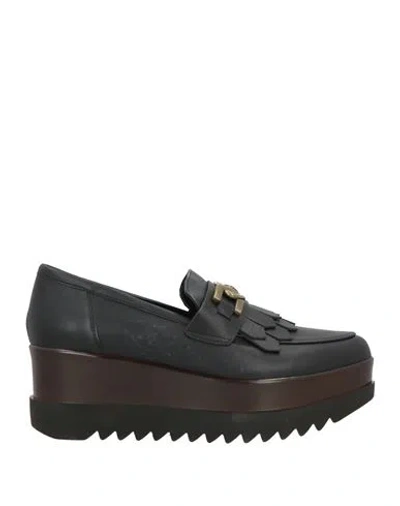 Lorenzo Mari Woman Loafers Black Size 5 Textile Fibers