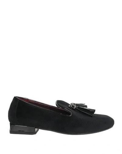 Lorenzo Mari Woman Loafers Black Size 7 Textile Fibers In Animal Print