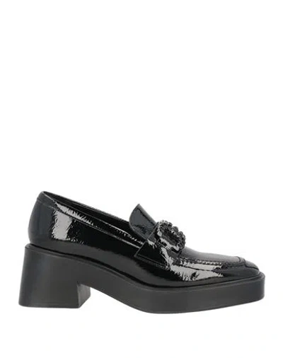 Lorenzo Mari Woman Loafers Black Size 8 Textile Fibers