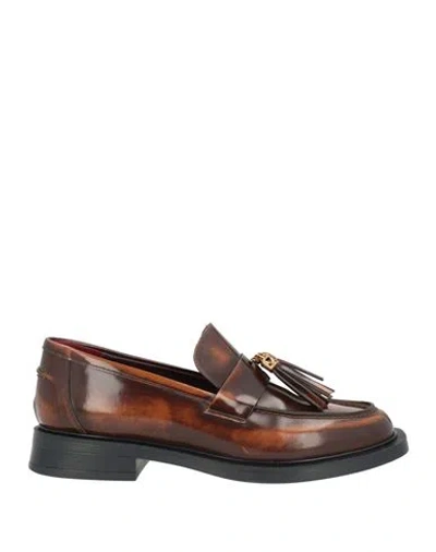Lorenzo Mari Woman Loafers Brown Size 11 Leather
