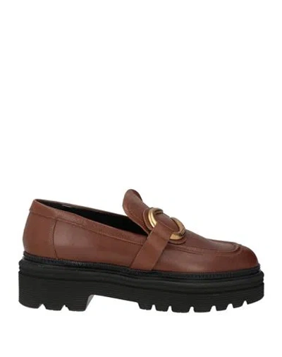 Lorenzo Mari Woman Loafers Brown Size 7 Leather In Multi