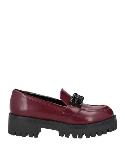 Lorenzo Mari Woman Loafers Burgundy Size 9 Rubber In Red