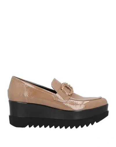 Lorenzo Mari Woman Loafers Camel Size 5 Textile Fibers In Sand