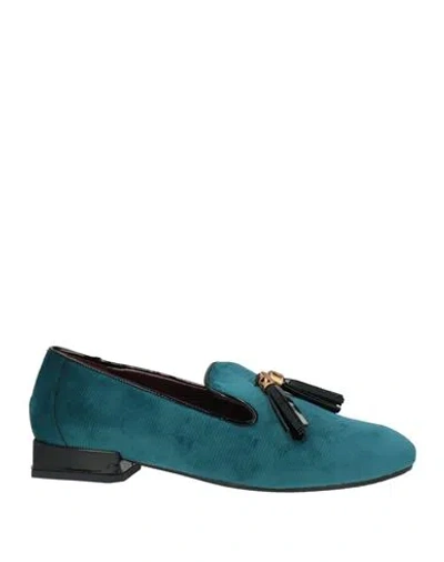 Lorenzo Mari Woman Loafers Deep Teal Size 7 Textile Fibers In Green