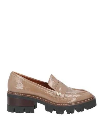 Lorenzo Mari Woman Loafers Light Brown Size 9 Leather