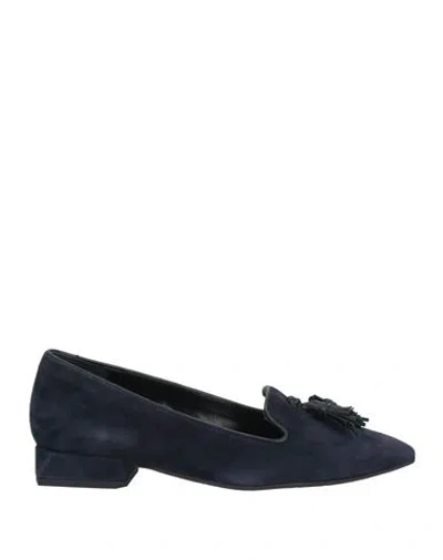 Lorenzo Mari Woman Loafers Midnight Blue Size 10 Soft Leather In Blue