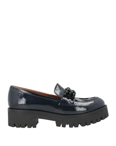 Lorenzo Mari Woman Loafers Midnight Blue Size 10 Textile Fibers