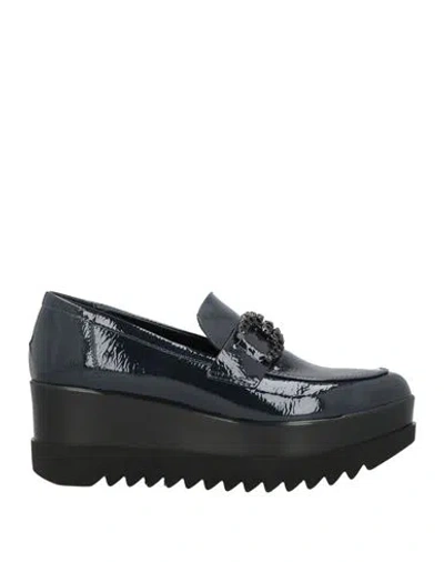 Lorenzo Mari Woman Loafers Midnight Blue Size 8 Textile Fibers