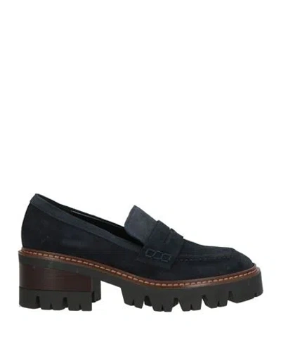 Lorenzo Mari Woman Loafers Navy Size 11 Leather In Blue