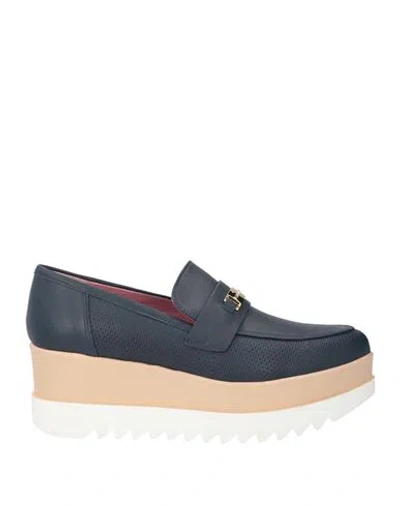 Lorenzo Mari Woman Loafers Navy Size 9 Leather In Multi