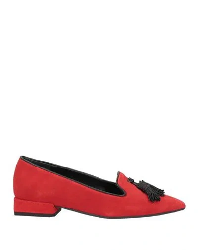 Lorenzo Mari Woman Loafers Red Size 10 Soft Leather In Red