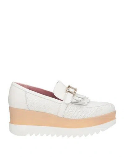 Lorenzo Mari Woman Loafers White Size 9 Leather