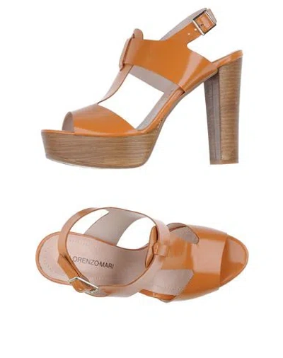 Lorenzo Mari Woman Sandals Camel Size 10 Textile Fibers In Neutral