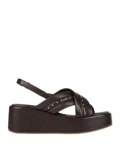 Lorenzo Mari Woman Sandals Dark Brown Size 6 Leather
