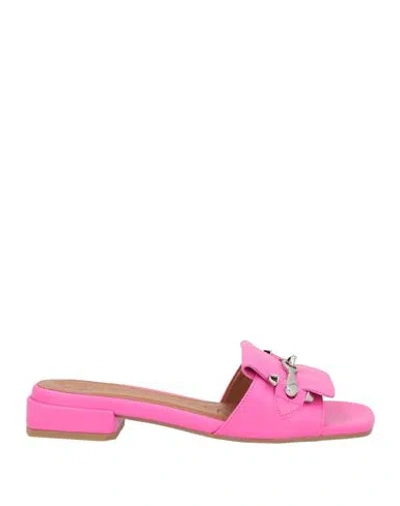 Lorenzo Mari Woman Sandals Fuchsia Size 6 Leather In Pink