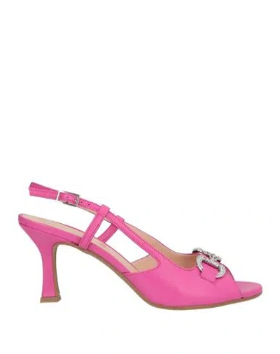 Lorenzo Mari Woman Sandals Fuchsia Size 8 Leather In Pink