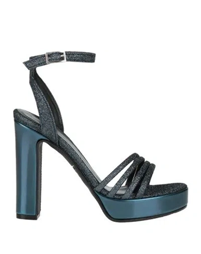 Lorenzo Mari Woman Sandals Navy Size 6 Textile Fibers In Black