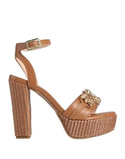 Lorenzo Mari Woman Sandals Tan Size 6 Leather In Brown
