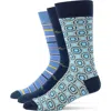 Lorenzo Uomo 3-pack Assorted Crew Socks In Navy