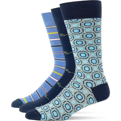 Lorenzo Uomo 3-pack Assorted Crew Socks In Blue