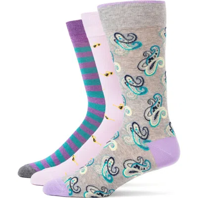 Lorenzo Uomo 3-pack Assorted Crew Socks In Purple