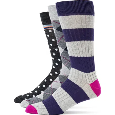 Lorenzo Uomo 3-pack Assorted Dress Socks In Gray