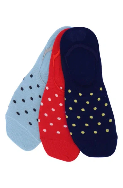 Lorenzo Uomo 3-pack Polka Dot No-show Socks In Blue/ Red/ Black